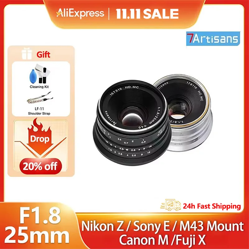 Объектив 7artisans с ручной фокусировкой, 25 мм, F1.8, для Sony E Canon EOS M Micro 4/3 Fuji FX a6400 zve10 m50