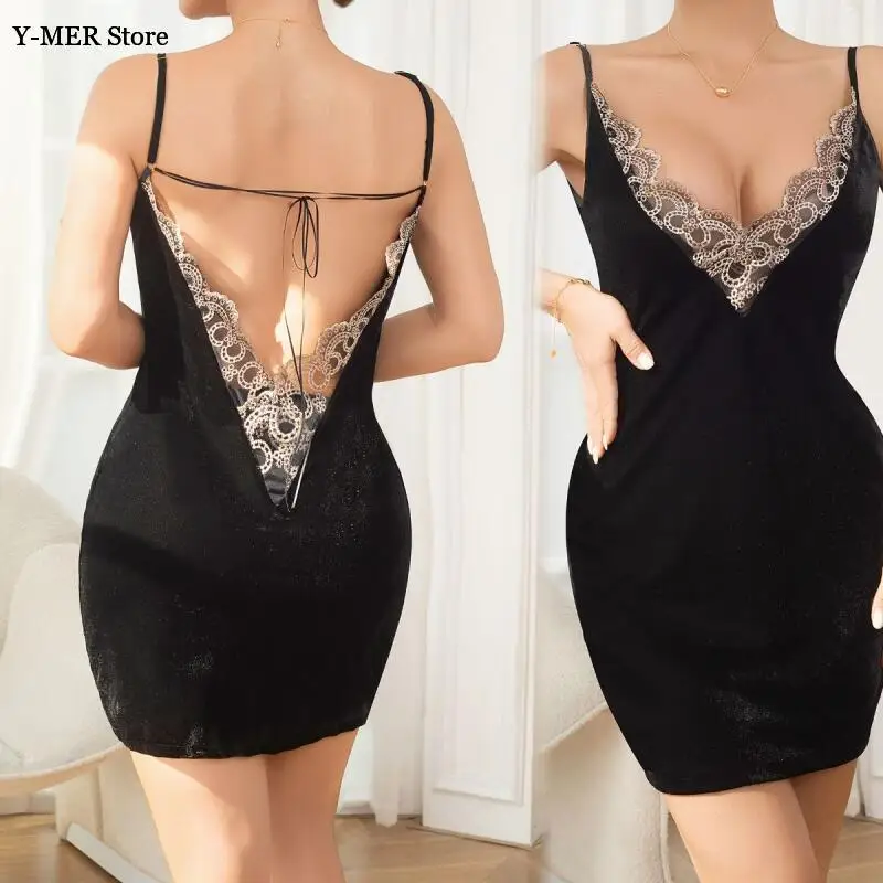 

Сексуальная элегантная ночная рубашка для женщин, новая мода, лето 2025, повседневная женская домашняя одежда, кружевное платье с v-образным вырезом и v-образным вырезом, нижнее белье