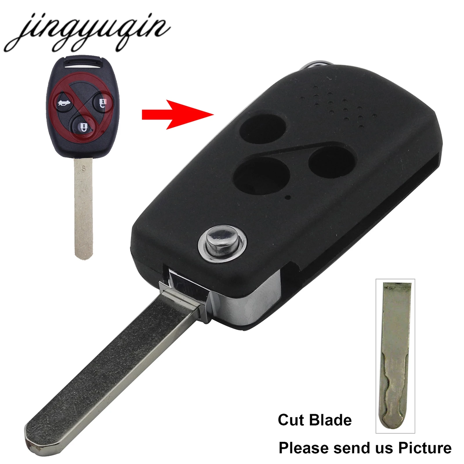 

jingyuqin Modified Flip Folding 3 Button Remote Key Shell Case Fob For Honda for JAZZ/CRV Odyssey CIVIC ACCORD Cut/Uncut