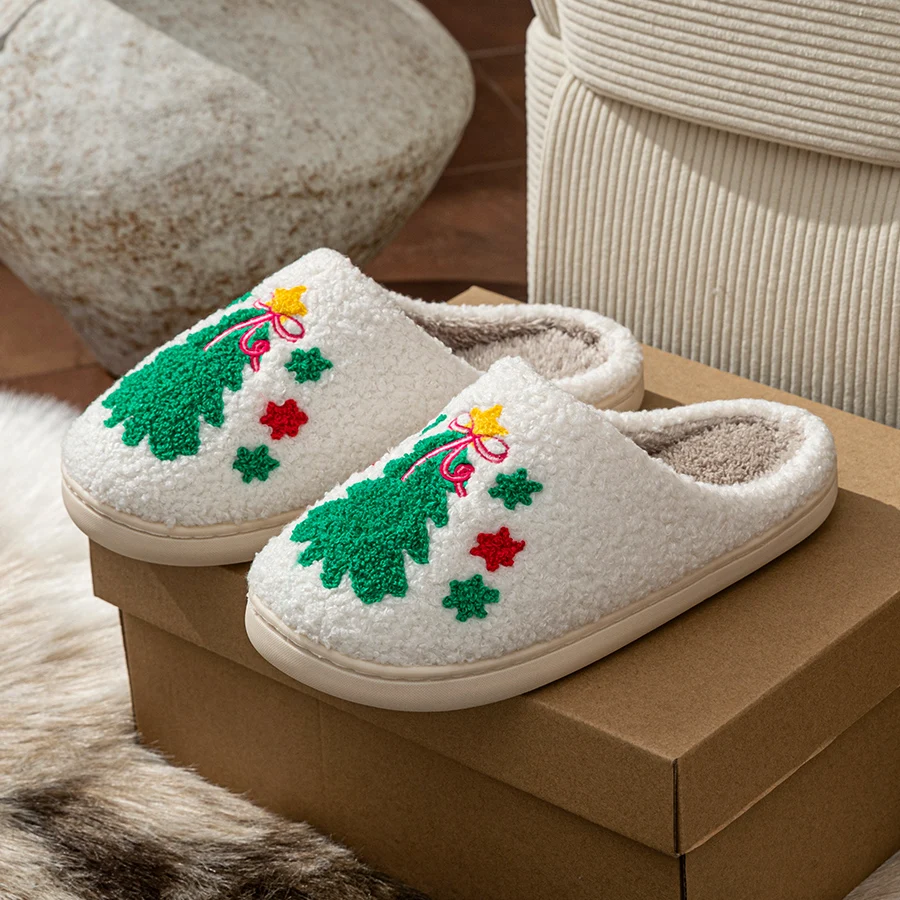Christmas Tree Women's Slippers Indoor Soft Breathable Comfortable Festival Couple Fashion Winter Holiday Christmas Shoes