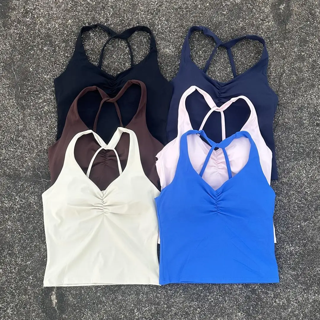 Solid Color Front Fold Vest Comprehensive Training Women Fitness Bra Cross Back Yoga Underwear Gym Sport Top Hollow Back Push Up