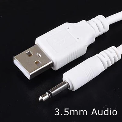 White USB Jack Aux 2.5mm 3.5mm Mono Audio cable USB 3.5 mm 4 Pole 3.5 USB 2.0 to DC3.5mm 90 Degree 2A charging power cable 3FT