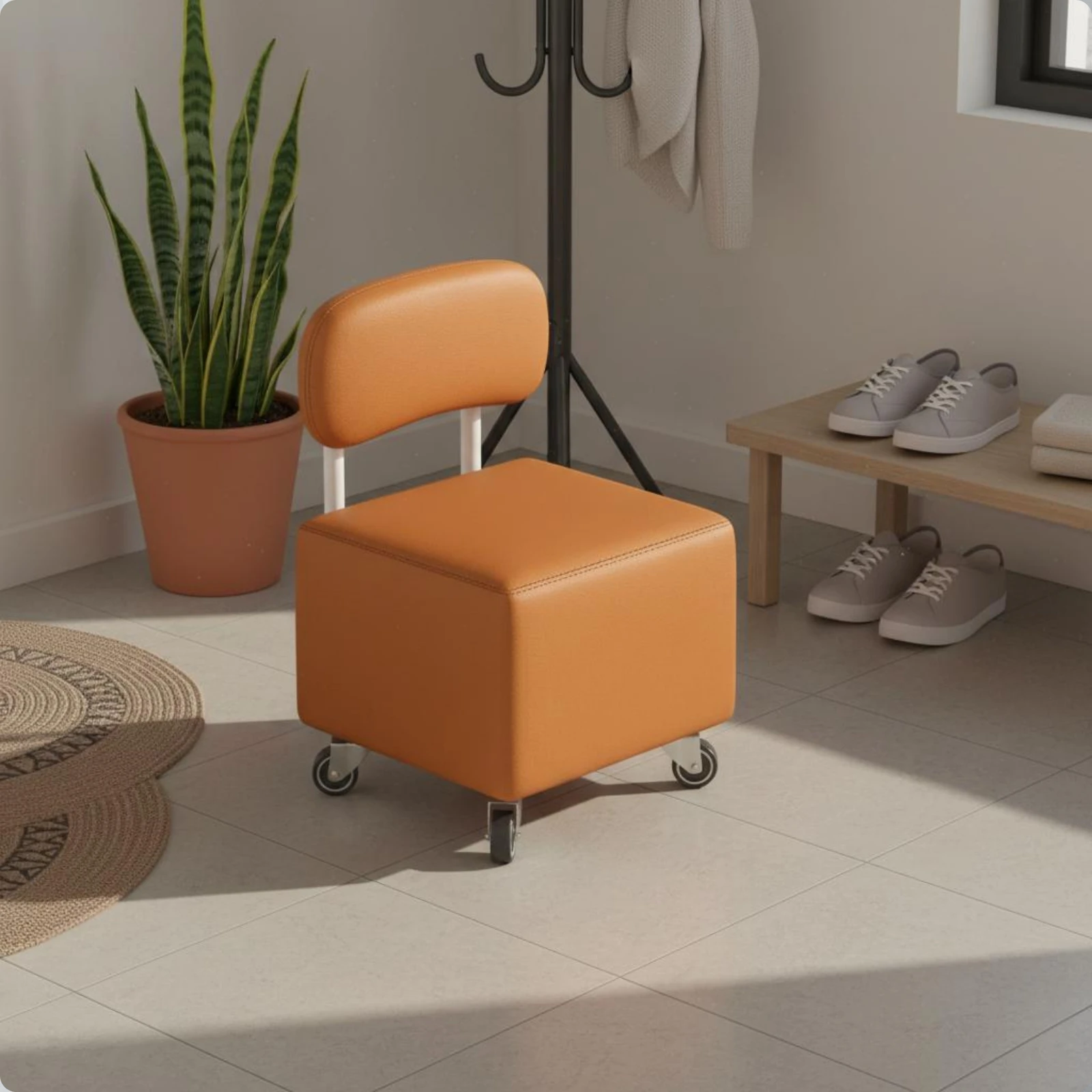 

Entryway Shoe Bench Movable Storage Ottoman Padded Storage Stool Sturdy Wood Frame Home Furniture Cushioned Seat for Hallway