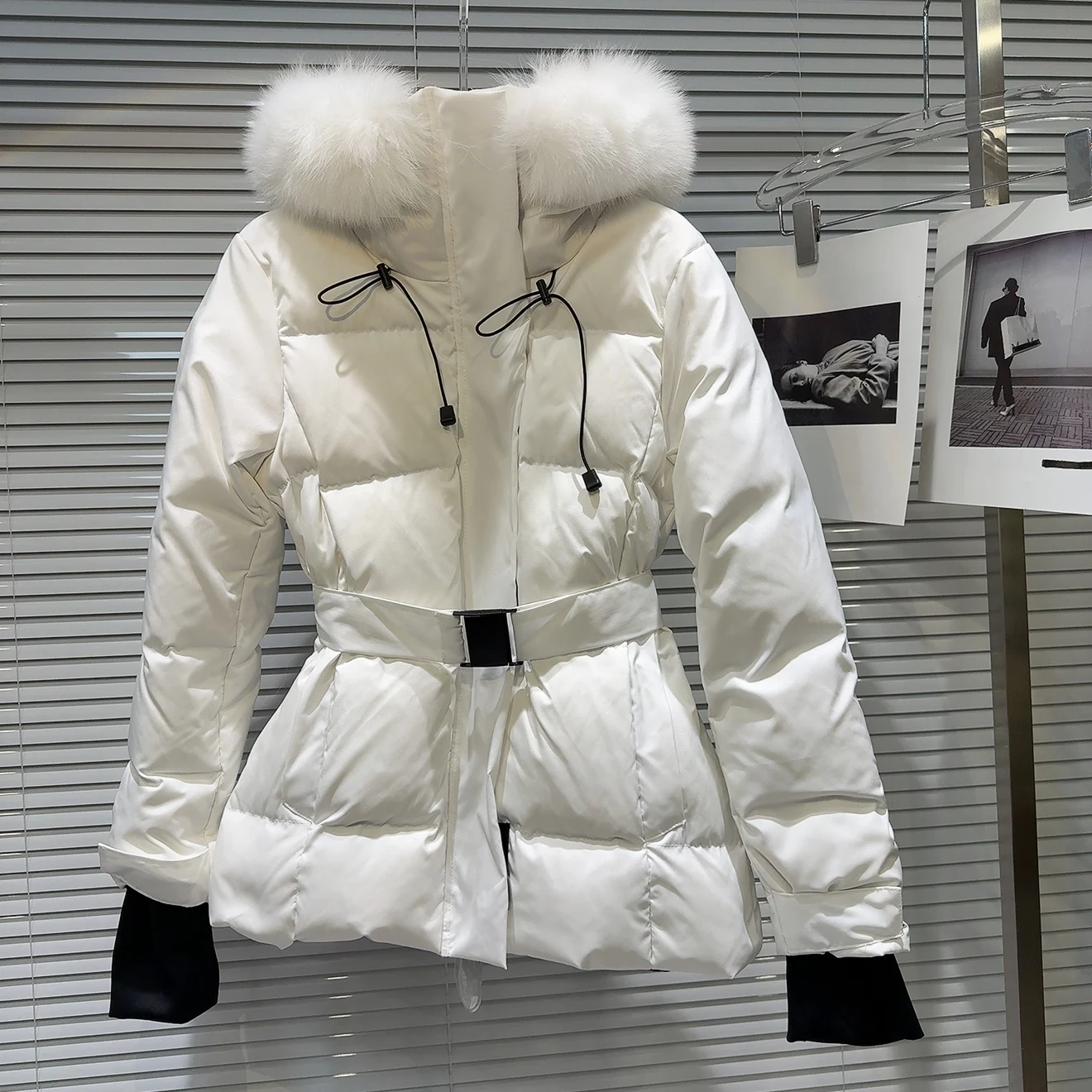 Winter Hooded Detachable Natural Fur Collar Down Jacket Women White Duck Down Warm Slim Jackets Female with Belt Parker Outwears