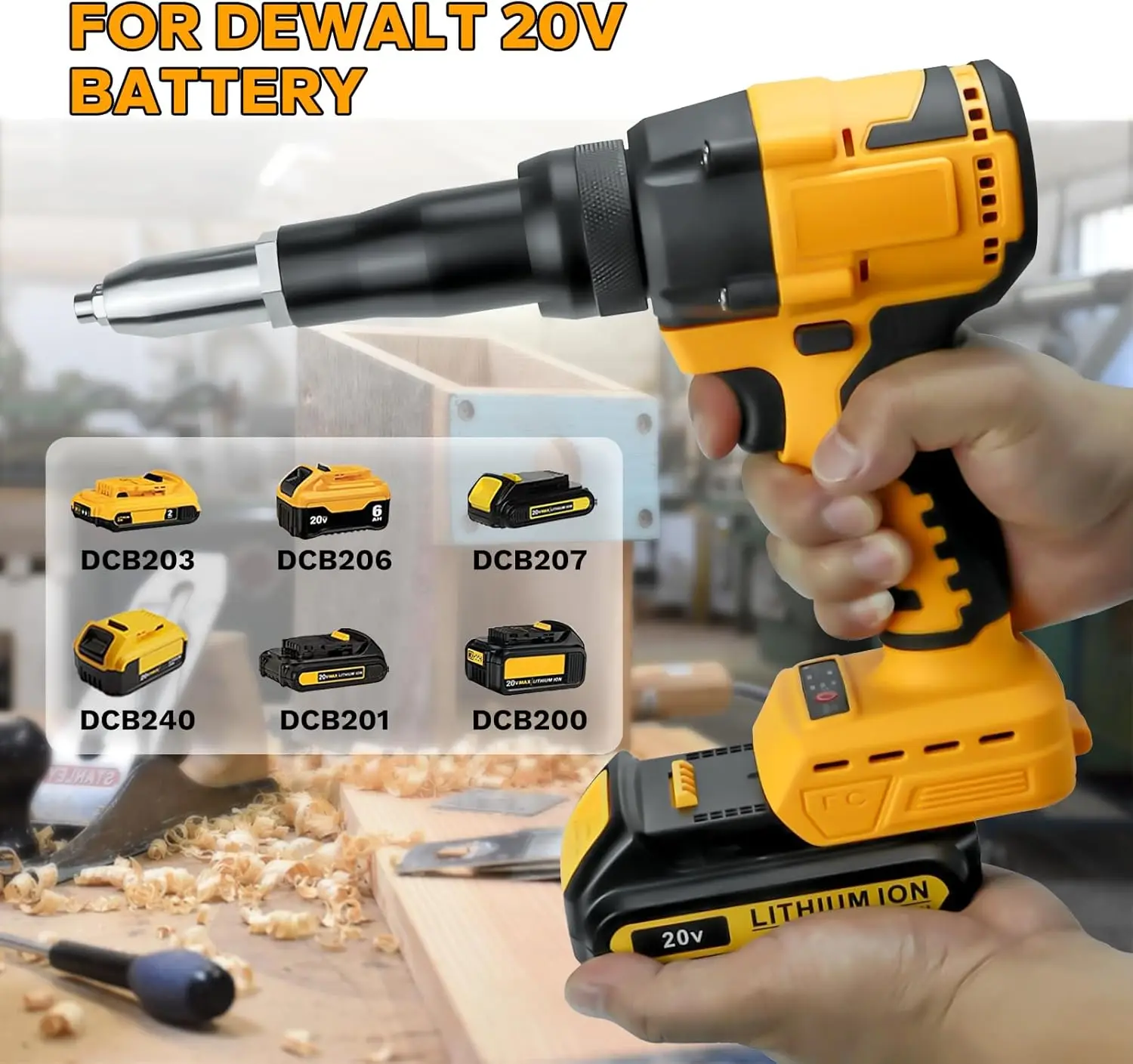 Cordless Rivet Gun for DeWalt/Makita/Milwaukee Electric Rivet Gun, Brushless Rivet Gun Tool for Rivets(1/8'', 5/32'', 3/16")