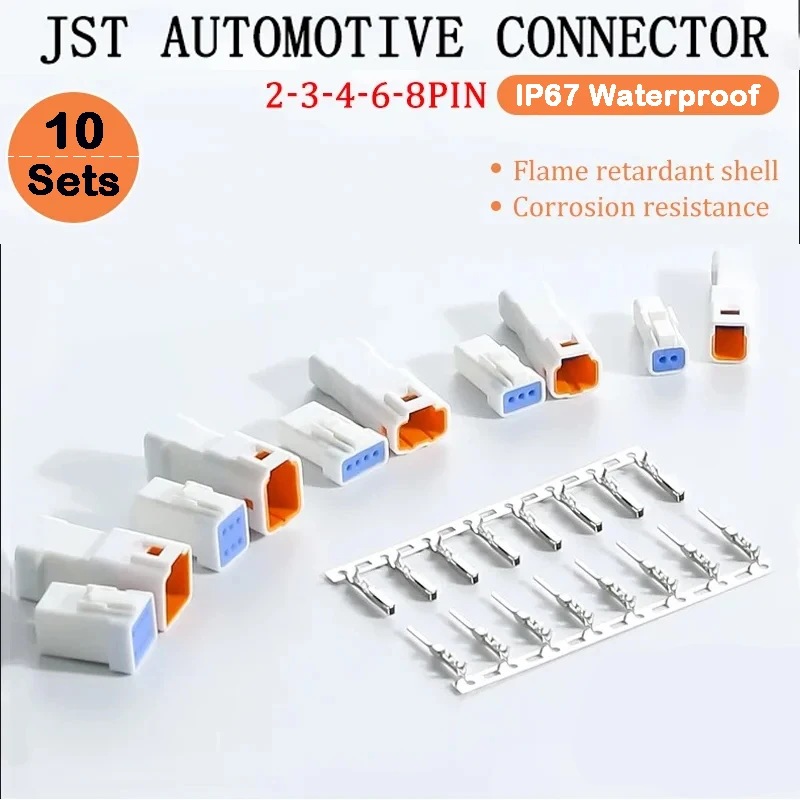 10PCS JST Series Connector 2/3/4/6/8PIN IP67 Waterproof Connector 04T-JWPF JST-02T 02R Electrica Automotive Sealed Plug With Pin