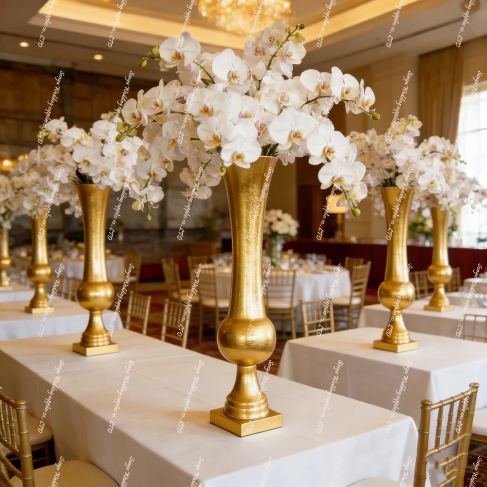 100cm)4pcs to 15pcs)Popular Silver White Gold Metal Flower Stand Road Lead Backdrop Table Centerpiece Trumpet Vase for Wedding
