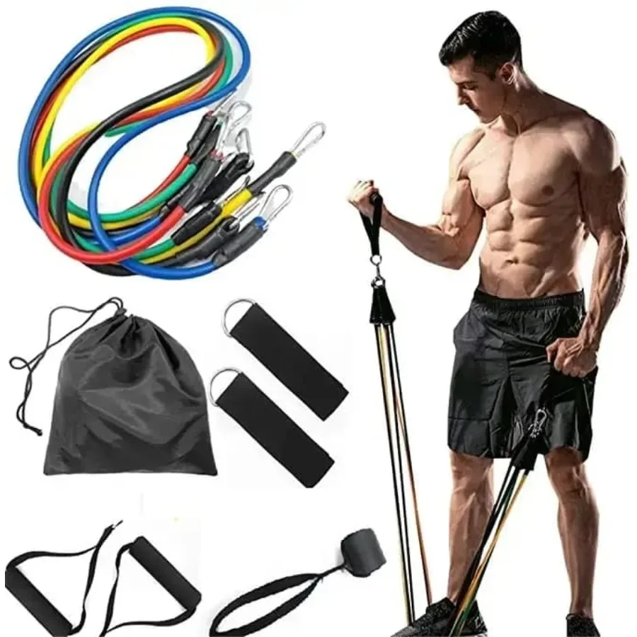 5Pcs Resistance Bands, Ankle Straps, Door Anchor, Handles, Travel Bag Comfortable Elbow Support with Non-Slip Handles Rainbow R