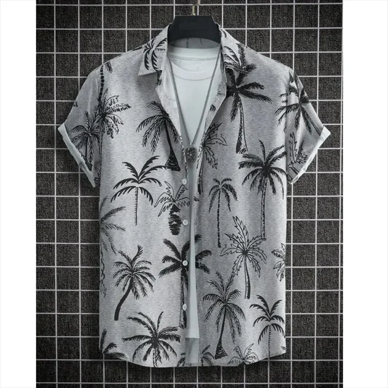 

Coconut Tree Flamingo Graphic Hawaiian Shirt Men Tropical Plants 3D Printed Aloha Shirts Casual Short Sleeve Blouse Lapel Tops