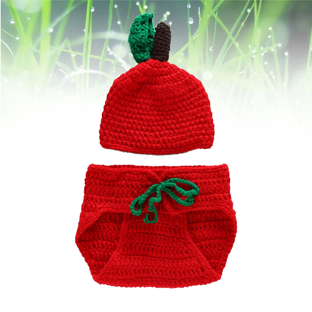 

Baby Photo Props Knit Costume Crochet Clothes Newborn Elastic Breathable Photography Set Underwear Beanie Soft Wool Fruit Design
