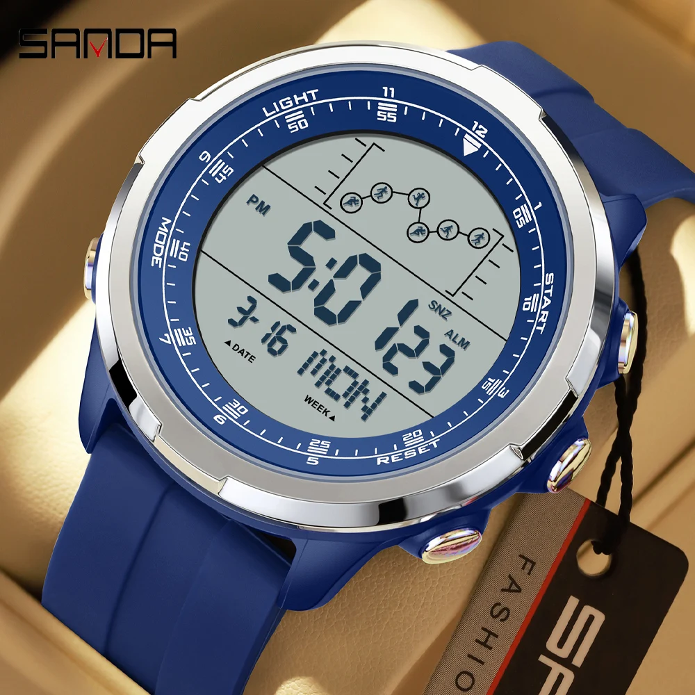 

Роскошные цифровые часы SANDA, мужские часы, водонепроницаемые спортивные часы, военные часы с будильником, секундомер, кварцевые наручные часы для мужчин