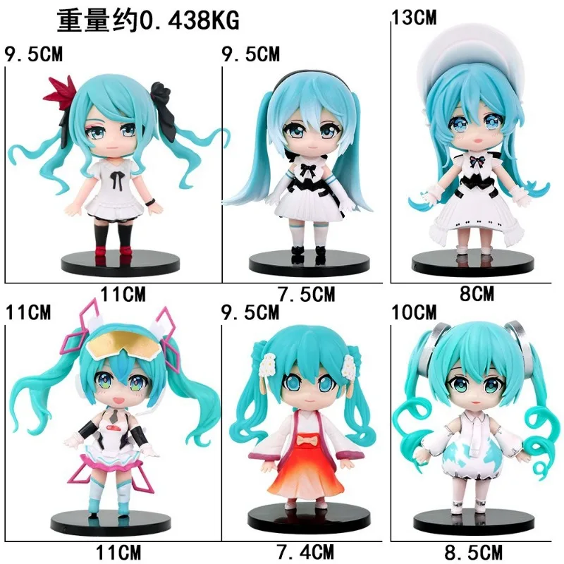 

6 шт. Q-версия Хацунэ Мику аниме фигурка каваи фигурка ПВХ модель игрушки кукла декор стола Коллекционная милая прекрасный подарок