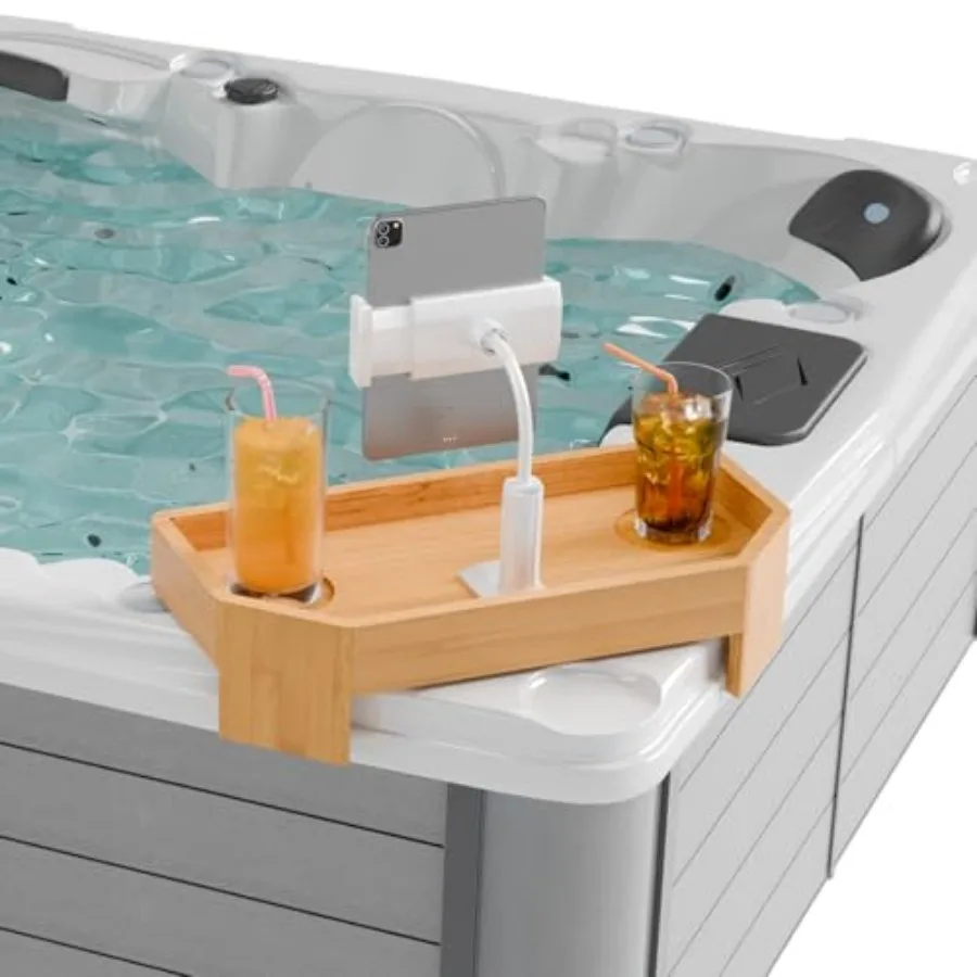 Bamboo Hot Tub Tray with Adjustable Phone Holder Non Slip Hot Tub Table with Card and Scented Candle Hot Tub Accessories - Uniq
