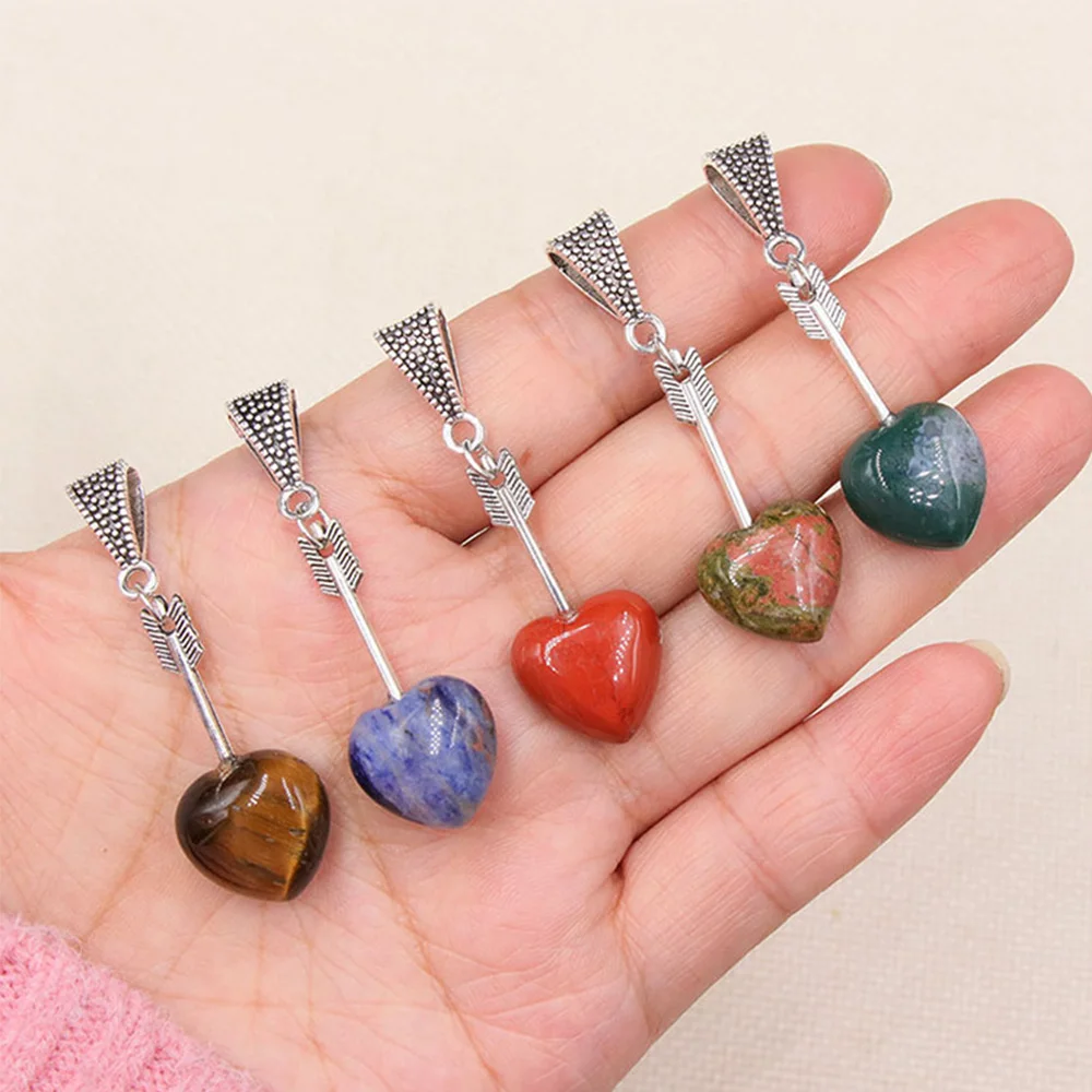 1Pc Cupid Arrow Heart Shaped Natural Stone Pendant Necklace Jewelry Wedding Anniversary Wedding Anniversary Gifts