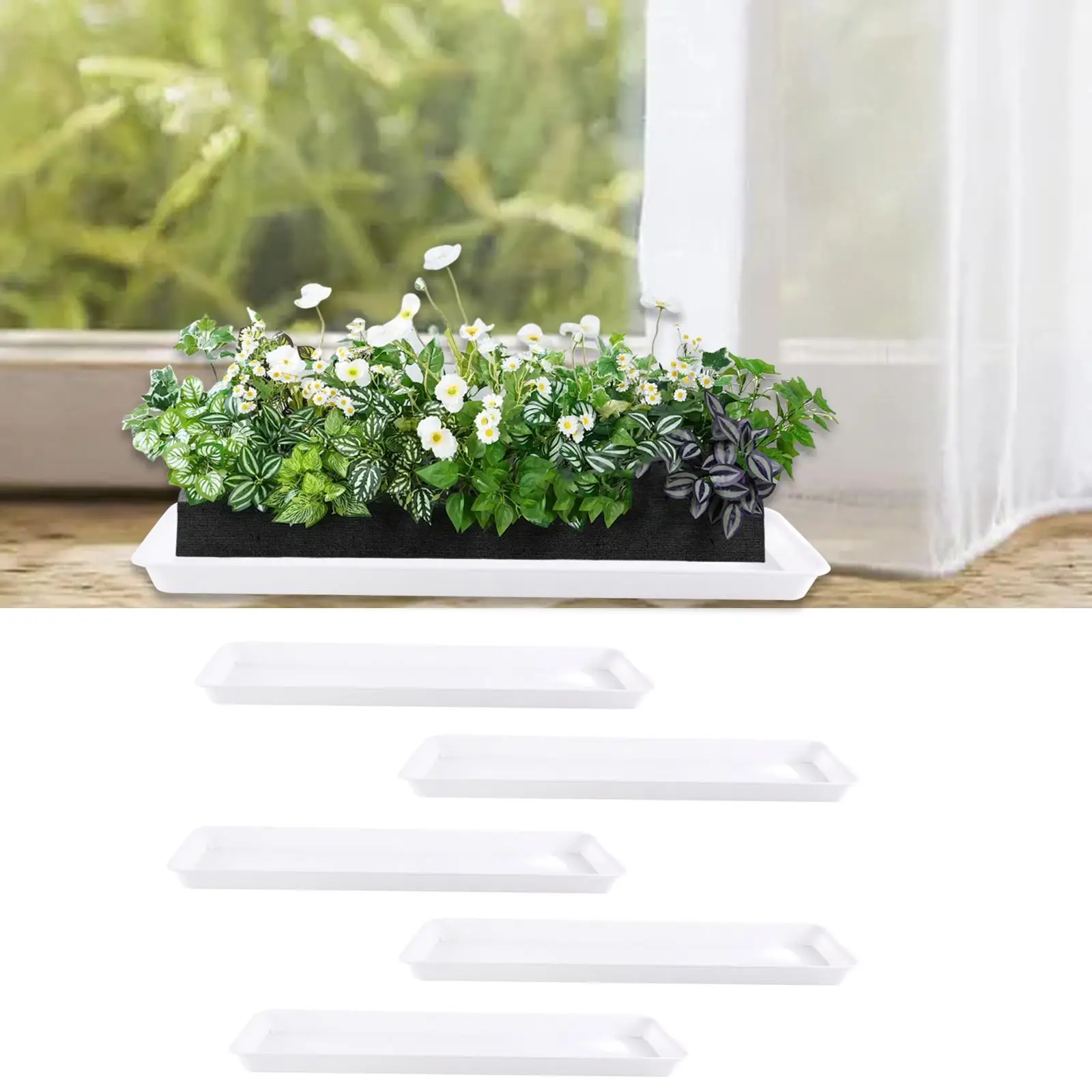 Flower Pot Saucers Rectangular Plastic Tray Set for Indoor Outdoor Planters Balcony Patio Home