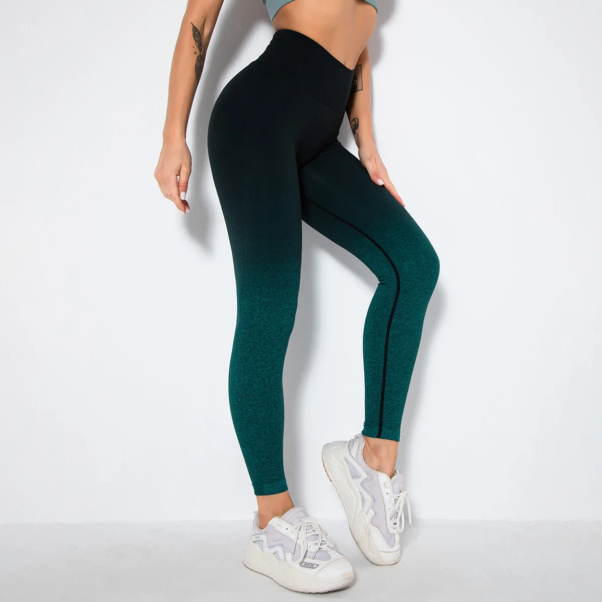 Women Contour Yoga Leggings Seamless Gradient Color Push Up High Waist Workout Gym Sports Leggin Mujer Pants Elastic