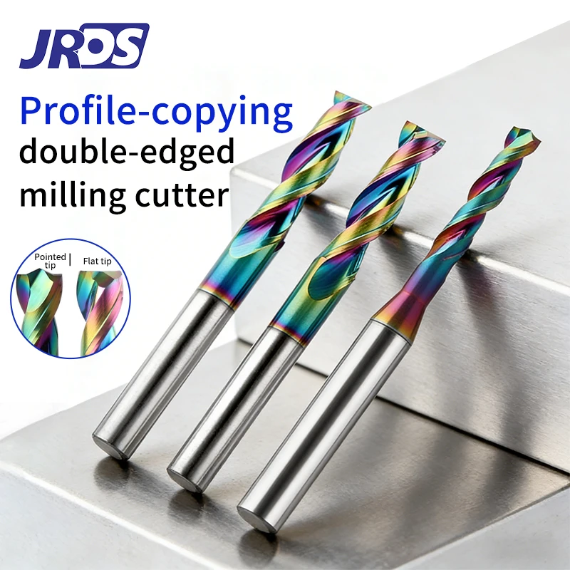 

JRDS 4 6 8 10 12mm 2 Flute Spiral Carbide Milling Cutter Rainbow Coated, CNC Engraving Tool for Aluminum Door & Window