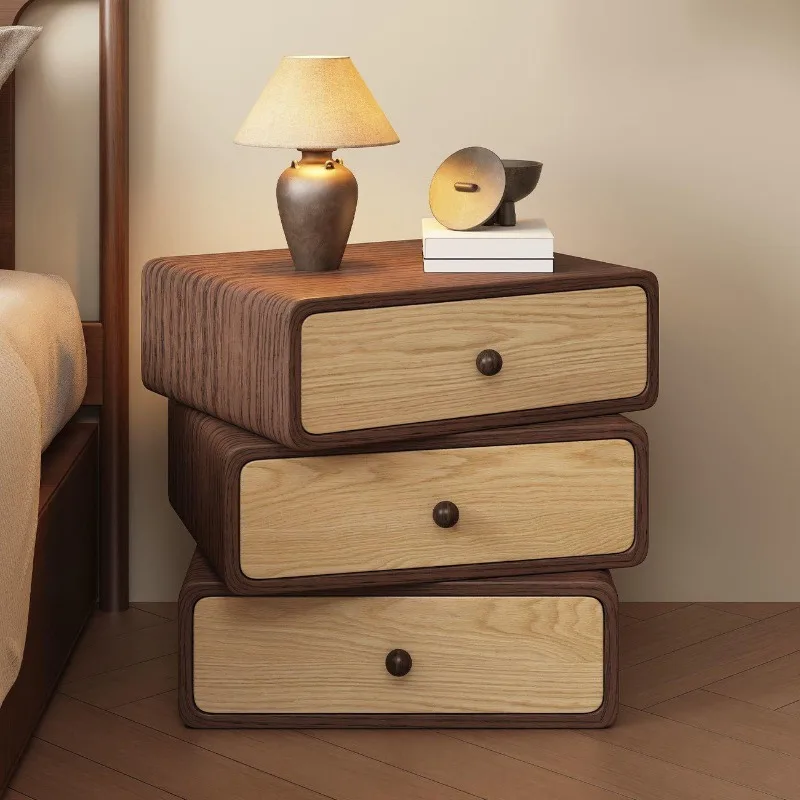 Rotatable medieval solid wood bedside table, simple modern multi-layer chest, light luxury high-end household bedroom bedside