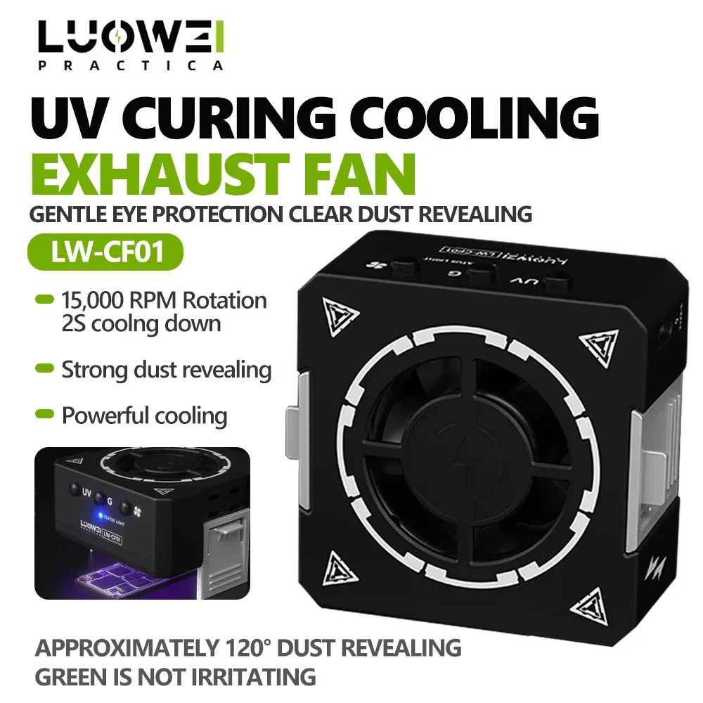 LUOWEI CF01 UV Curing Cooling Fan with Dust Detection Light for Phone Repair Solder Resin Curing Cooling Fume Extraction Tool