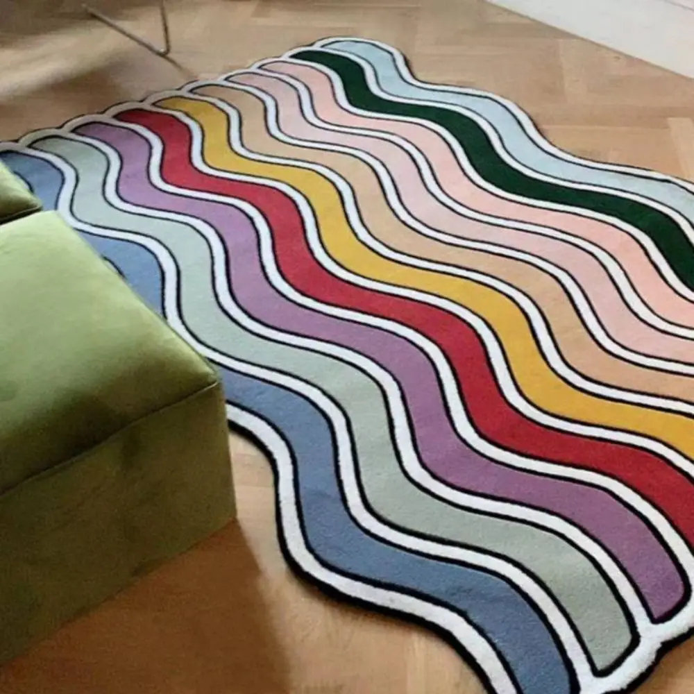 VIKAMA Ins Style Rainbow Imitation Cashmere Soft Warm Non-Slip Easy Care Living Room Bedroom Bathroom Carpet Home Decoration