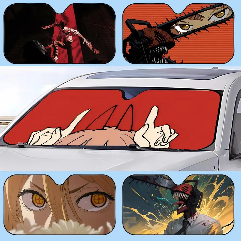 Chainsaw Man Sun Visor Retractable Car Sun Visor Anti-Glare UV Protection Front Window Sunshade