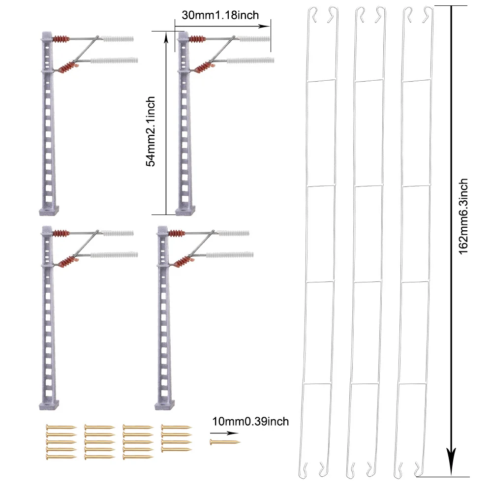 HO/N Scale Train Model Catenary Contact Network Alloy Column, Stainless Steel Wire And Screws 3Set
