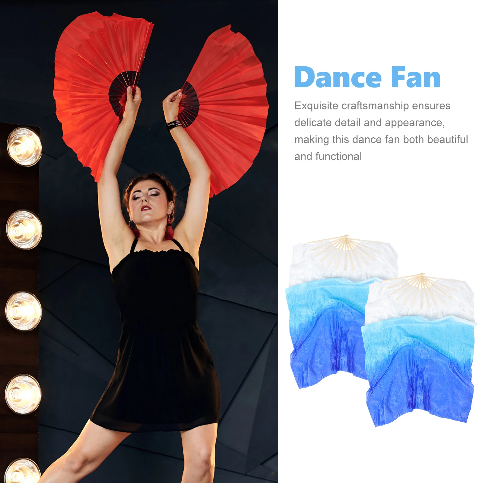 2 Pcs Display Fan Hand Held Performance Prop Fans Wood Cloth Fabric Women's