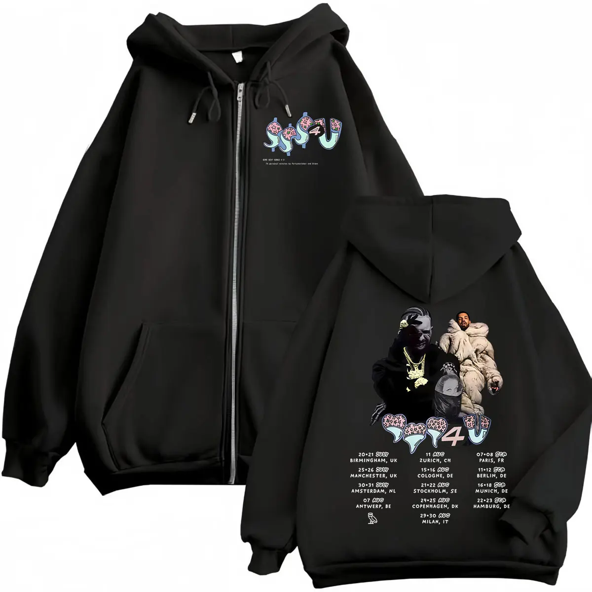 

Rapper Drake with Partynextdoor Some Sexy Songs 4 U SSS4U Tour 2025 Zipper Hoodie Men's Women's Fashion Hip Hop Zip Up Pullovers