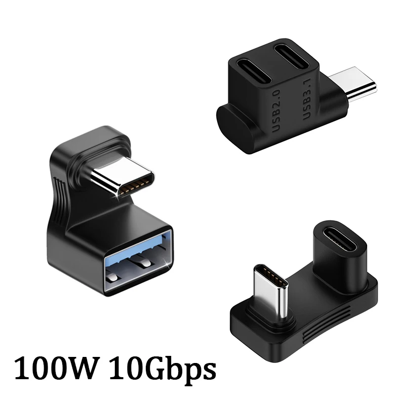 180 Degree U-shaped 100W USB 3.1 Type C Male to female 1 to 2 Adapter OTG 10Gbps Fast Data 4K Tablet USB-C Charging Converter