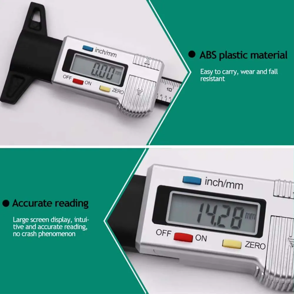 Cyfrowy miernik głębokości bieżnika do miernika grubości opon samochodowych Wykrywanie zużycia opon samochodowych Narzędzia pomiarowe Suwmiarka głębokości