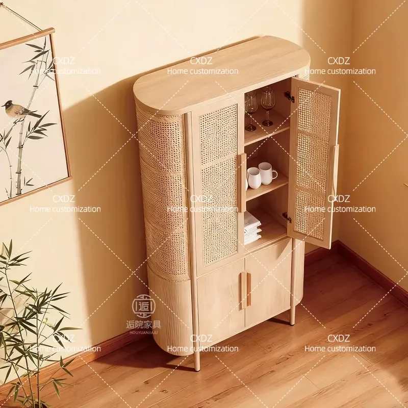 Medieval Wabi Sabi Rattan Wardrobe Living Room Kitchen Wine Cabinet Cupboard Storage Locker Home Improvement Simple Household