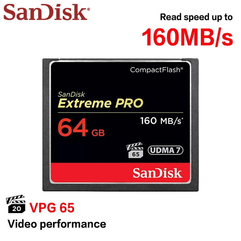Karta pamięci SanDisk Extreme Pro CompactFlash 64GB 128GB VPG 65 UDMA 7 do przechowywania danych CF do aparatu do 160Mb/s Karty wideo 4K