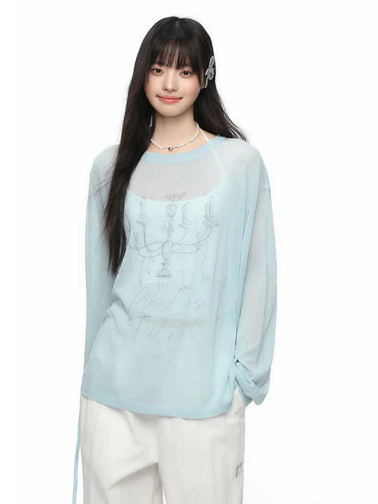 

King Prince Summer Lightweight Blouse Thin Veil Top Women's Original Ballet Sle Printed Sun Protection Slope oulder T-irt
