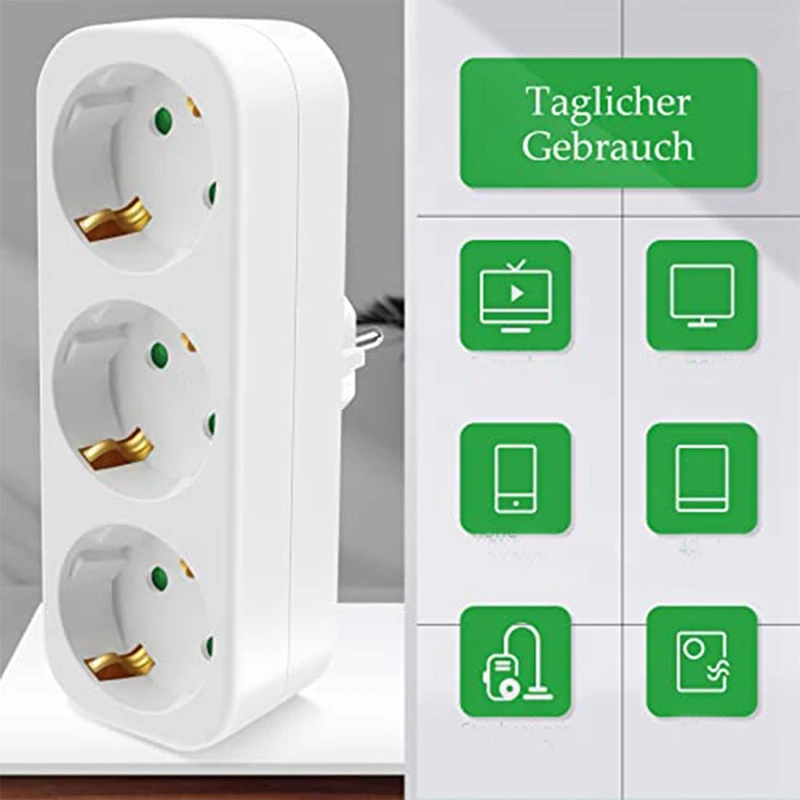 2 Pack Multi Socket Without Cable 250V/16A Socket Adapter, Portable Sockets EU Plug