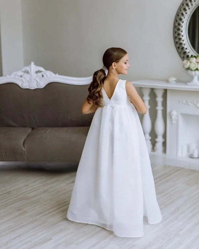 

Organza Flower Girl Dress First Communion White Girl Dress Tutu Girl Party Toddler Dress Princess Pageant Dresses for Girls