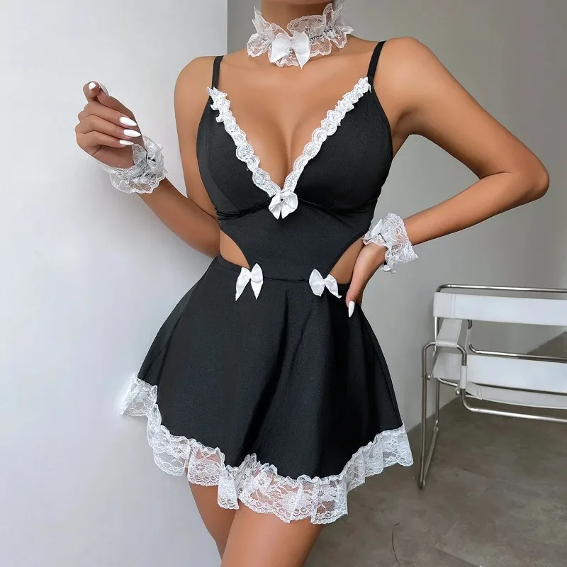 

Платье с галстуком-бабочкой, кружевной воротник, ночная рубашка для девочек, кружевное вечернее платье, элегантная женская одежда, праздничное платье, женская юбка с глубоким v-образным поясом