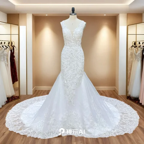 Hyr Lnyer Axelband V-ringning Rygglös Glänsande Pärlor Paljetter Spets Elegant Sjöjungfru Bröllopsklänning Riktiga Bilder Video 10 best sales Recensioner av Alibaba-brudklänningar - №4