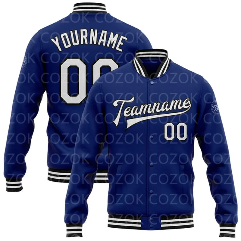 Custom Blue Yellow 3D Printed Baseball Button Jacket Bomber Full-Snap Varsity Letterman Jacket