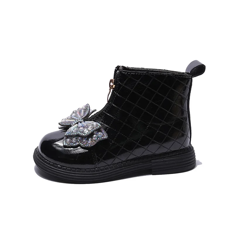 2024 Sweet Princess Boots Fashion Kids Shoes Versatile Soft Bow Rhinestones Cute Children Casual Girls Short Boots Chelsea Boots