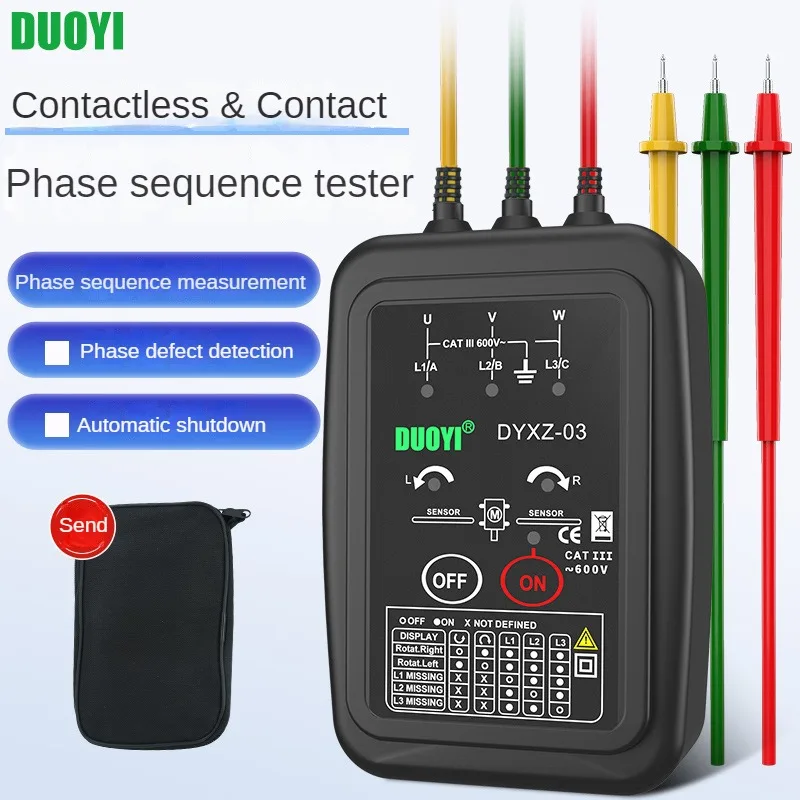 DUOYI DYXZ-01 DYXZ-02 3 Phase Detector Rotation tester Non-Contact Phase Sequence Detector Meter Indicator Digital LED Buzzer