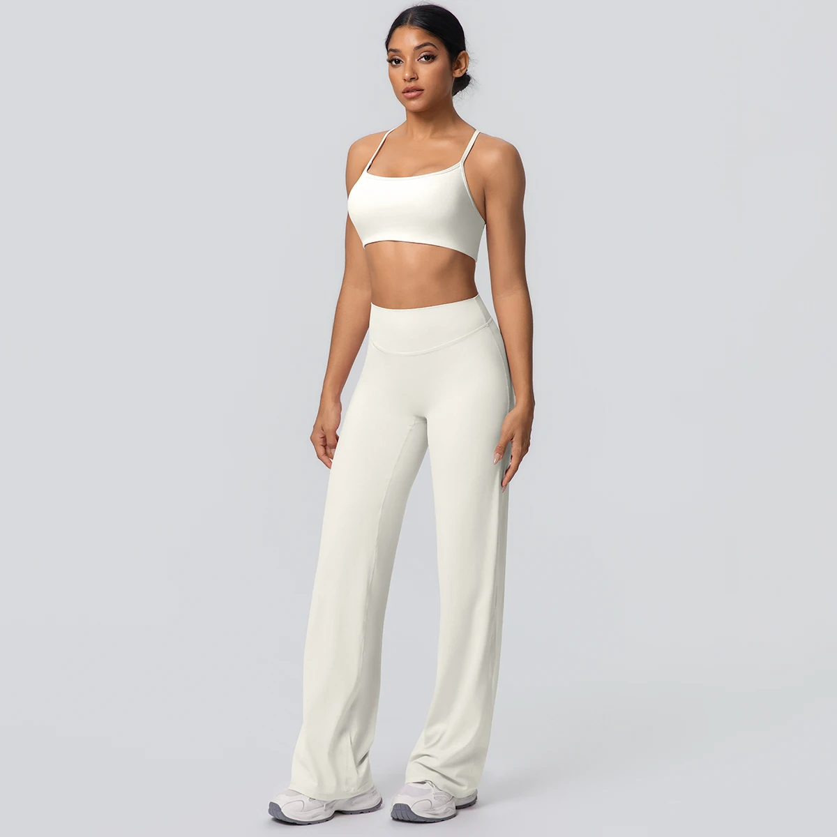Frauen Gym Sport Yoga Anzug Sexy Schöne Zurück Yoga Unterwäsche Mit Brust Pad Einfarbig Hohe Taille Breite Bein Hosen Yoga Set – Detail 28