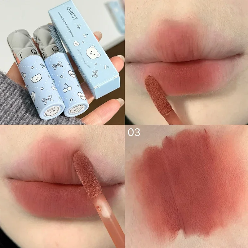 QIBEST Velvet Lip Mud Matowa Pomadka w Płynie Podkreślająca Koloryt Skóry Uniwersalna Nude Pomadka w Płynie Makijaż dla Kobiet Tint do Ust