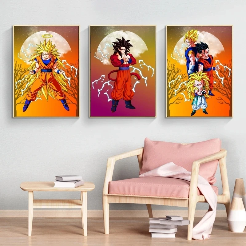 Clássico Anime Dragon Ball Super Saiyan Son Goku Mural Para As Crianças Sala de estar Casa Arte Da Parede Presente Decorativo Estética