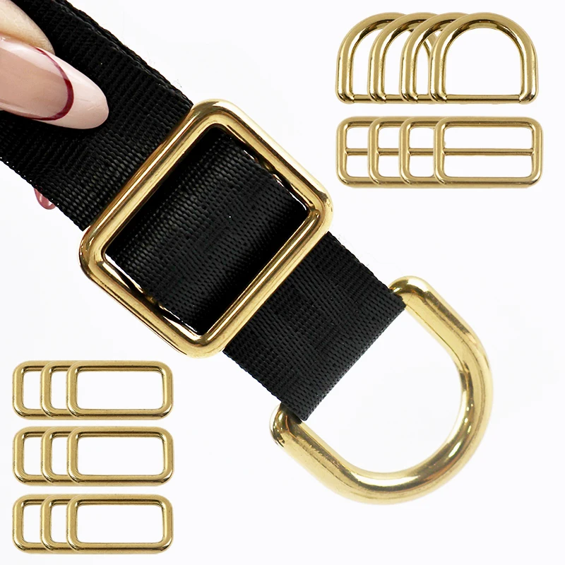 2/5Pcs Solid Brass Buckle Tri-Glide Slider Clasp Backpack Strap Webbing Belt Buckles D Ring for Keychain DIY Bags Accessories