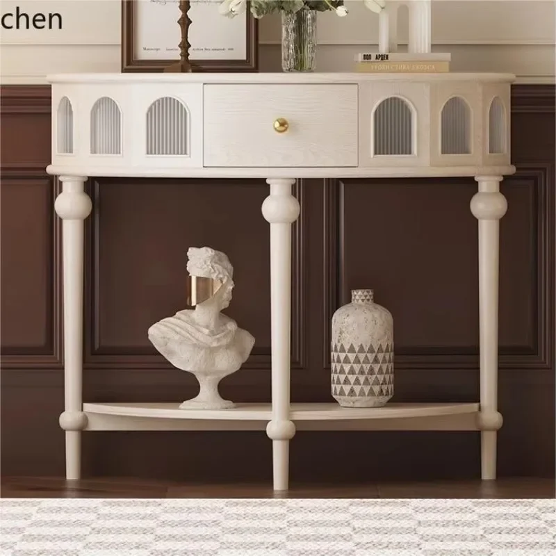 TQH7.2 Entrance Vintage Sideboard Entryway Hallway Light Luxury Semi-Circular Glass Sideboard