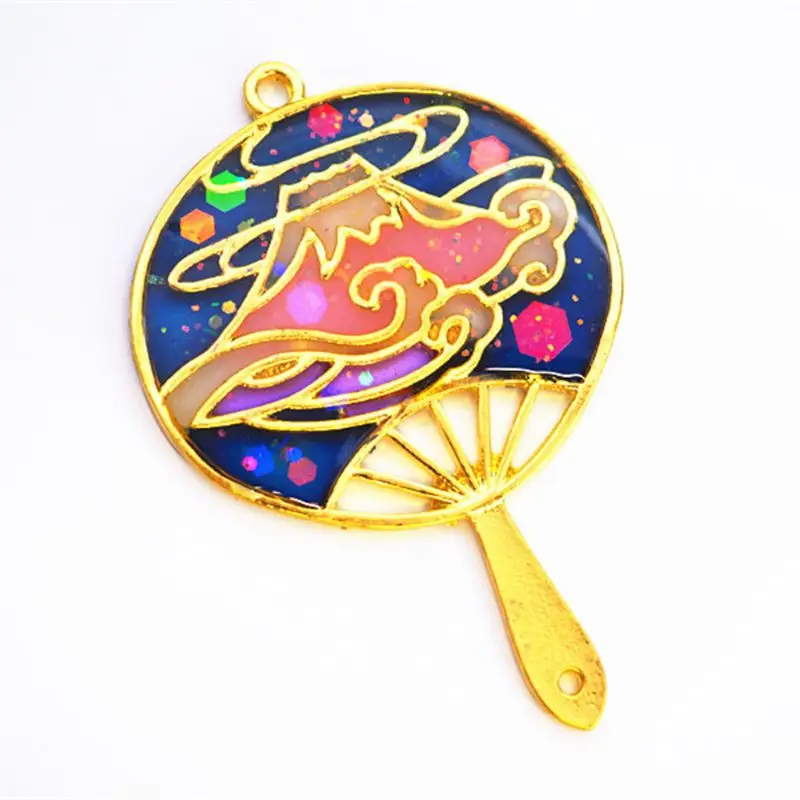 4x/Set Mt Fuji Style Fans Metal Frame UV Resin Pendant Open Bezel Setting for Jewelry Making Pressed Flower DIY Craft Dropship