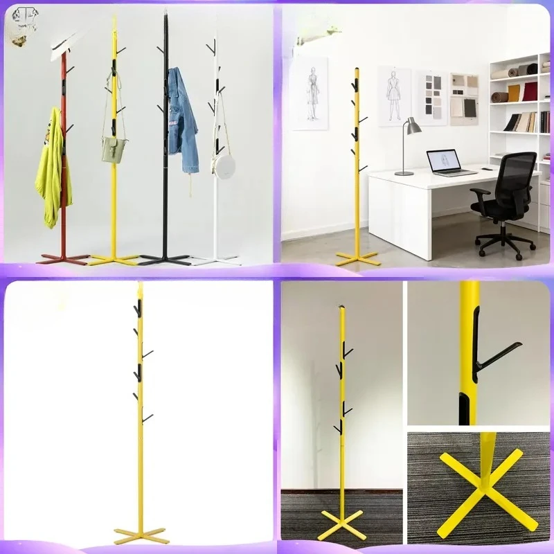 Modern Steel Floor Coat Rack with Retractable Folding Hooks Space Saving Hat Stand Heavy Duty Clothes Hanger for Home Office