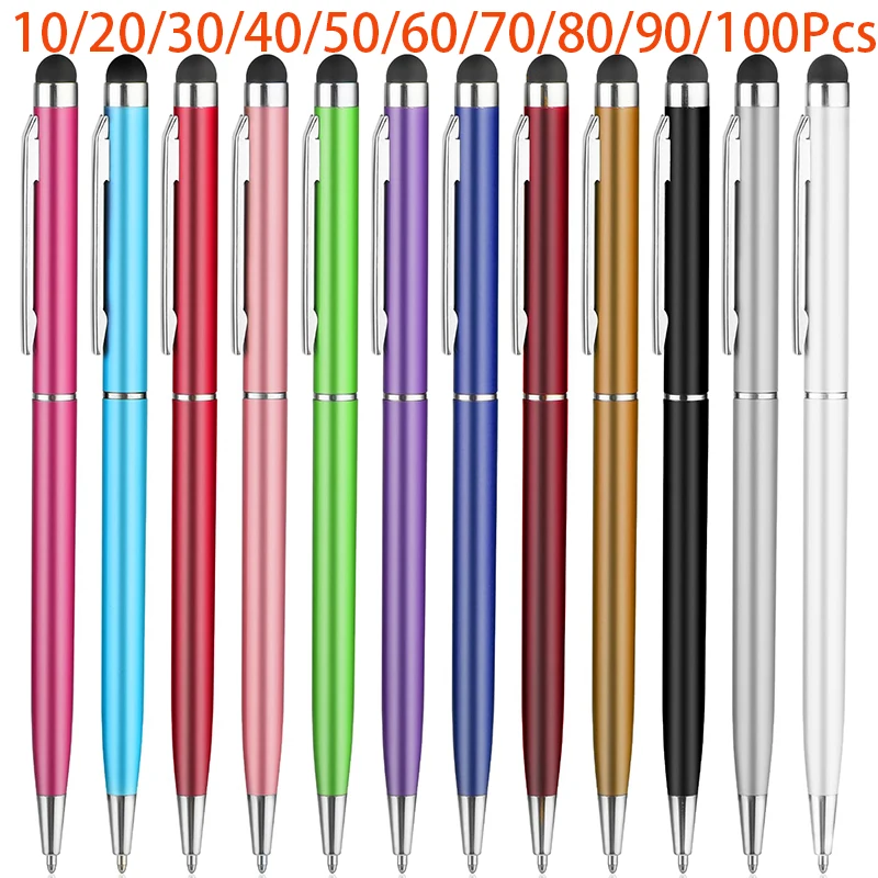 10-100Pcs Business Metal Ballpen Pen with Touch Head 2 in 1 Slim Gold Gift Advertising Promotion Hotel Ball Point Pen