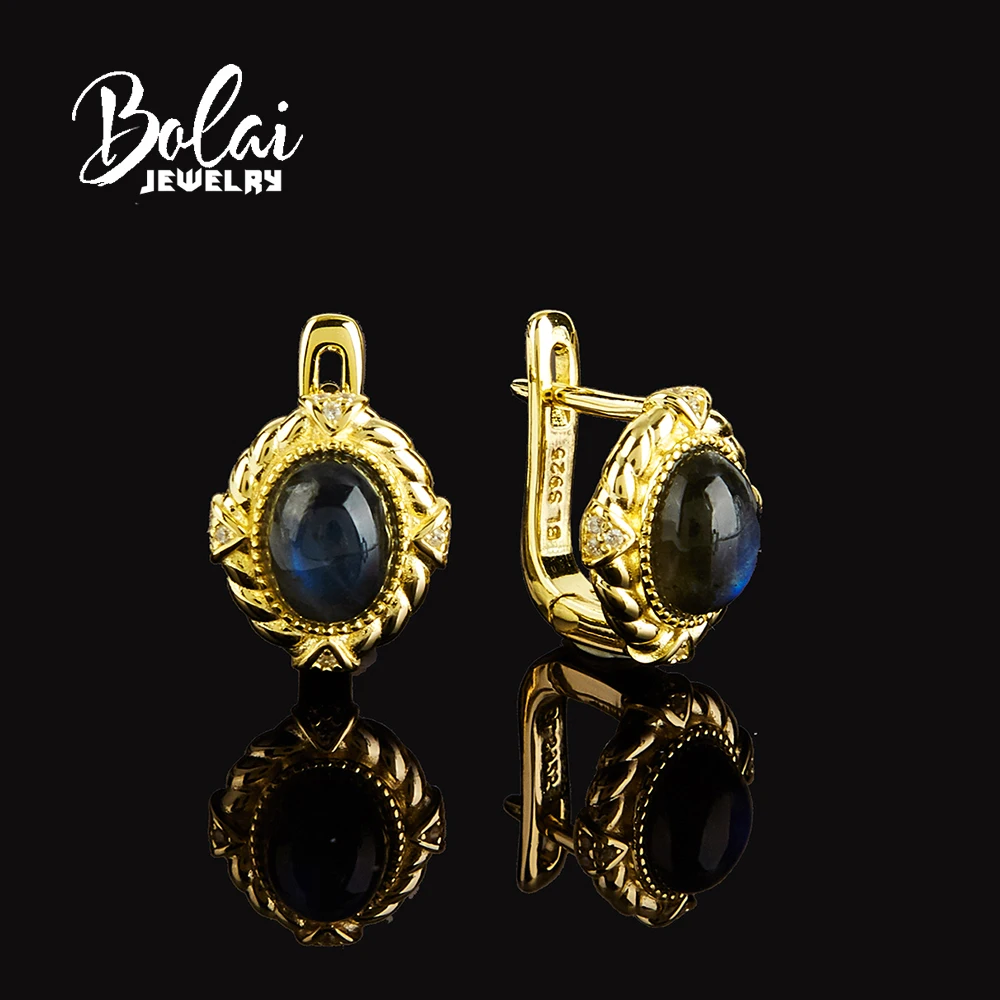 

Light Luxury Natural Labradorite oval 6*8mm women's earrings gemstones 925 sterling silver for birthday and anniversary gifts