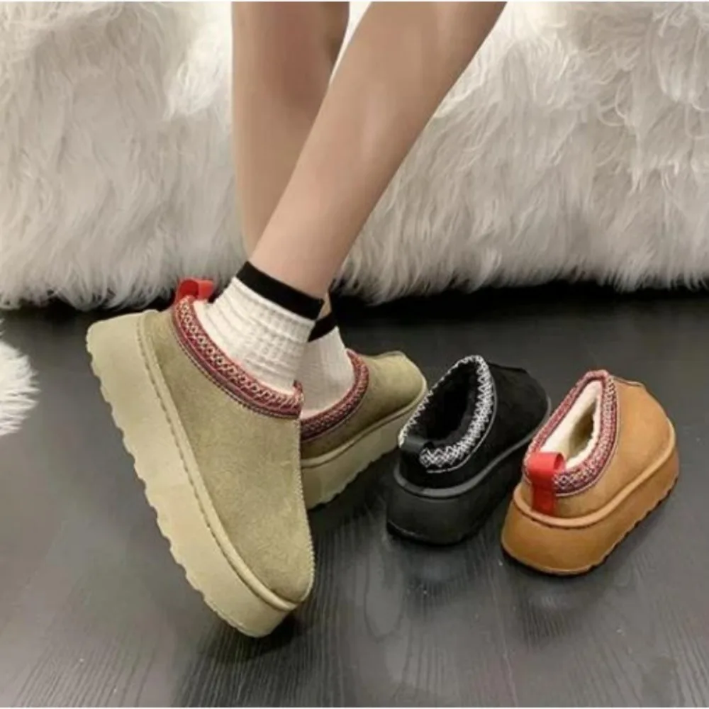 Women Chelsea Ankle Snow Boots Winter New Woman Brand Fur Short Plush Warm Flats Slippers Platform Shoes Flip Flops Suede Botas